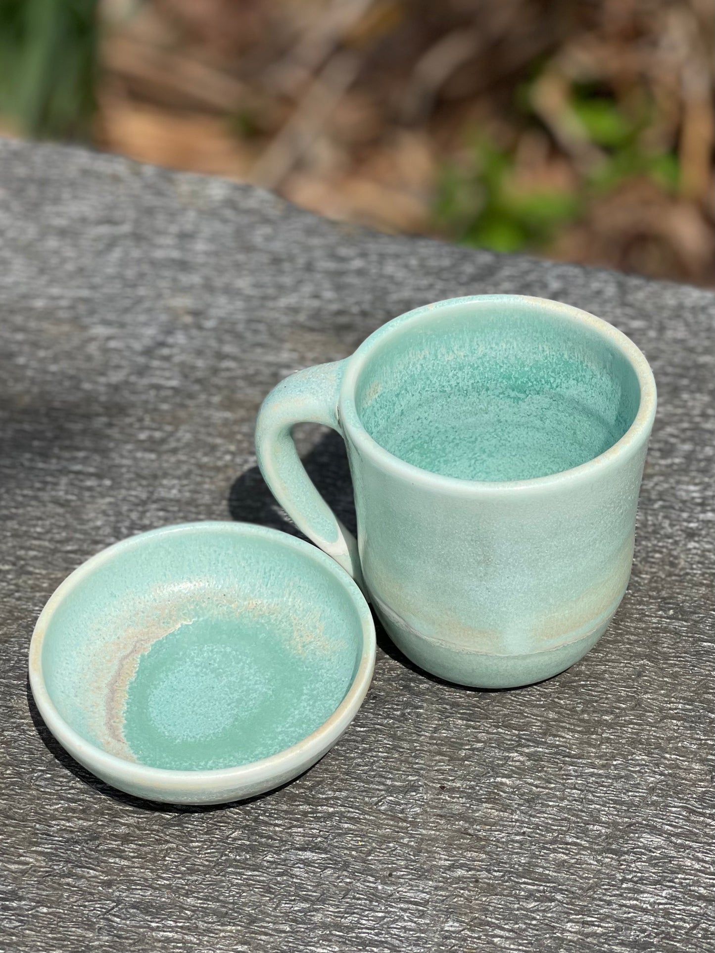 Teacup (8 oz) & Bowl Set, Matte Green, with Flower Tea