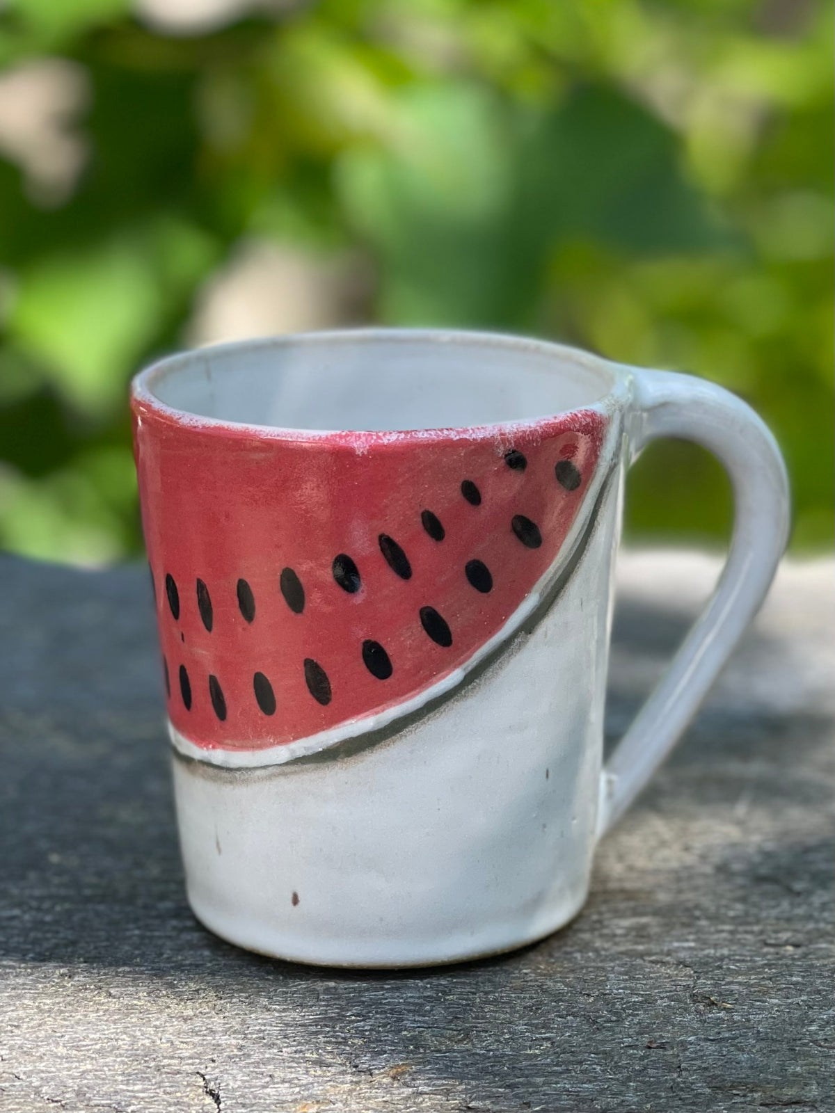 White Watermelon Mug in Buff Stoneware (10 oz), with Flower Tea