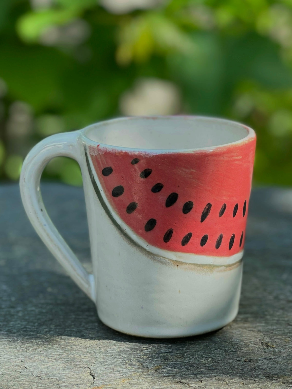 White Watermelon Mug in Buff Stoneware (10 oz), with Flower Tea